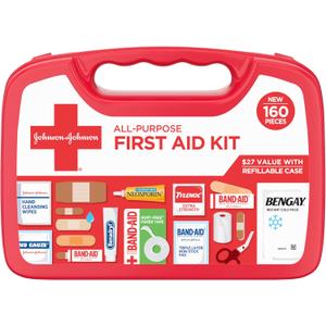 All-Purpose Portable Compact First Aid Kit for Minor Cuts, Scrapes, Sprains & Burns, Home, Car, Travel, Camping & Outdoor Emergency Kit, FSA/HSA Eligible, 160 Pieces