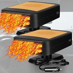 Gisafai 2 Pcs Portable Car Heater 12v 150w for Vehicle That Plugs into Cigarette Lighter 2 in 1 Heating Cooling Auto Windscreen Fan 360° Rotation Windshield Defogger Car Window Defroster(Orange)