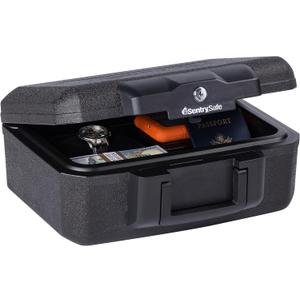 SentrySafe Fireproof Money Safe with Key Lock, Black Lock Box with Portable Carrying Handle for Travel, Exterior: 14.3 in. W x 11.2 in. D x 6.1 in H, 1200
