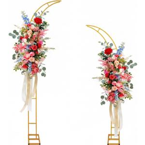 Gold Wedding Flower Arch Stand 2-Pack Curved Half Arch Backdrop Frames (6.6 ft & 7.9 ft) for Ceremony, Proposal, Bridal Shower, Garden Party Metal Event Frame for Floral & Balloon Decorations, Extra Large