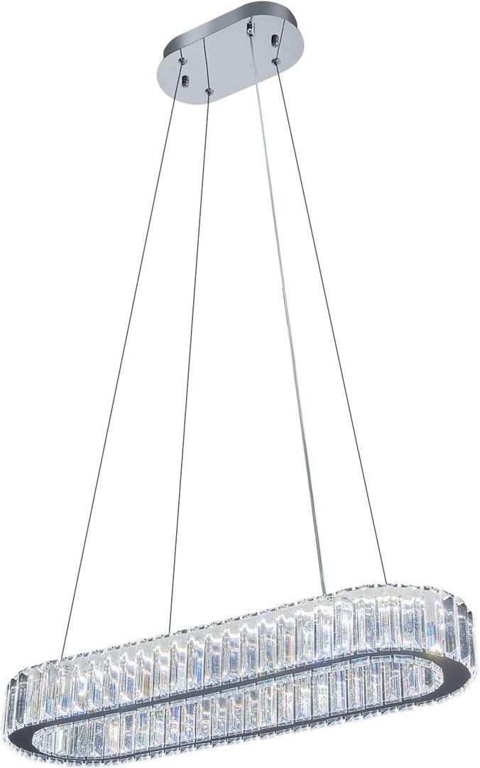 Modern Crystal Chandelier Light 24W 6000k,Oval LED Crystal Pendant Chandeliers Chrome for Dining Room Living ROM Bedroom