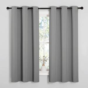 NICETOWN Silver Grey Thermal Insulated Grommet Blackout Curtains, Kids Window Drape Panel for Nursery, Privacy Short Curtains (2 Panels, W42 x L63 -Inch)