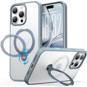 for iPhone 16 Pro Max Case: with 360 Spin Magnetic Stand, Camera Control Button, Fit for MagSafe, Military Drop Protective Slim Phone Cover for 16 ProMax with Ring Kickstand, 6.9", Gray