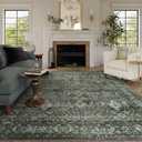 Lahome Margot Boho Green Area Rugs 9x12 Living Room,Washable Large Rugs for Bedroom Aesthetic,Vintage Distressed Non Slip Low Pile Dining Room Rug Carpet for Home Office Playroom(9'x12',Green)