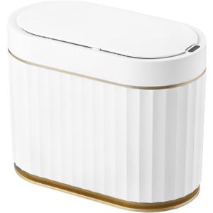 ELPHECO 5 litres Mini Desktop Trash Can with Lid, 1.3 Gallon Motion Sensor Waterproof Countertop Trash Can, Small Plastic Garbage Bin for Desk, Bedroom, Golden