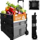 Inspired Living Ultra-Slim Rolling Collapsible Storage Pack-N-Roll Utility-carts, with Telescopic Handle, for Home, Garden, Shopping, Office, School use, Large, Grey & Black (Gray)