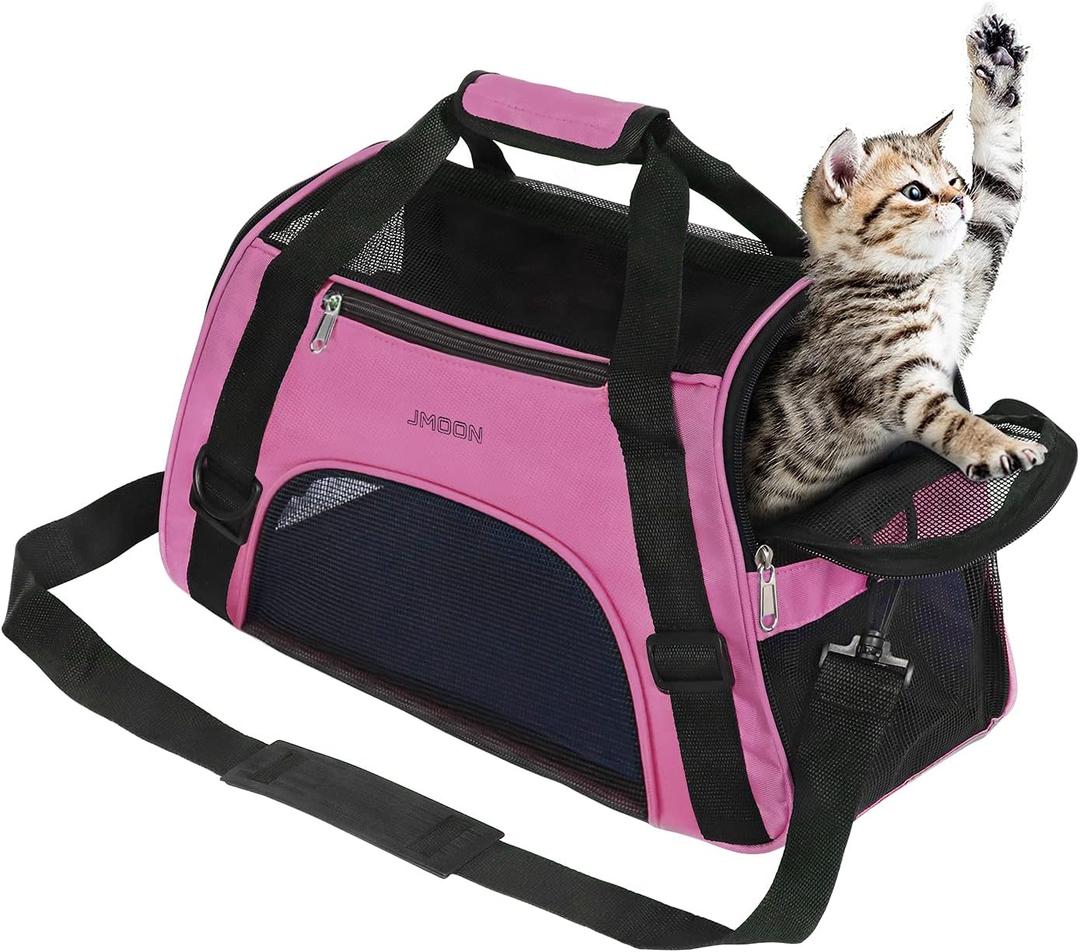 JMOON Cat Carrier Soft-Sided Airline Approved Pet Carrier Bag,Pet Travel Carrier for Cats,Dogs Puppy Comfort Portable Foldable Pet Bag (Medium, Pink) (18.5"L x 9"W x 13.5"H)