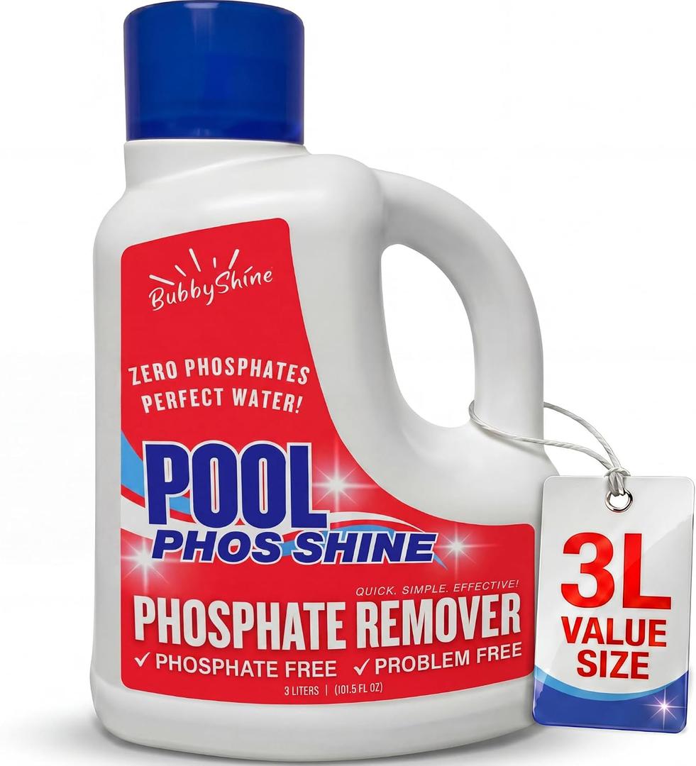 Phosphate Remover Pool Chemicals, 3 L, Pool Phosphate Remover, Swimming Pool Chemicals, Easy Cap Measure, ppb Dosing Guide, BubbyShine