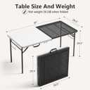 5FT Folding Table Portable Picnic Table with Metal Grid Grilling Surface, Foldable Camping Table Food Prep Station for BBQ, Patio & Beach