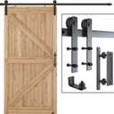 SMARTSTANDARD 8.2 FT Heavy Duty Sturdy Sliding Barn Door Hardware Kit, Black, (Whole Set Includes 1x Pull Handle Set & 1x Floor Guide) Fit 42"-48" Wide Door Panel (I Shape Hanger)