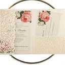 25pcs 5"x7.28" Ivory Vintage Tri Fold Wedding Invitations Cards pocket Pearl Paper Laser Cut Hollow Carving Greeting invites Covers only no envelope no insert