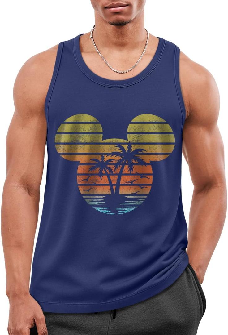 Flafens Tank Tops Men Summer - Sleeveless Shirts Workout Gym Cotton Tank Shirts Graphic Loose Fit Running Sports Casual (Blue, XL)