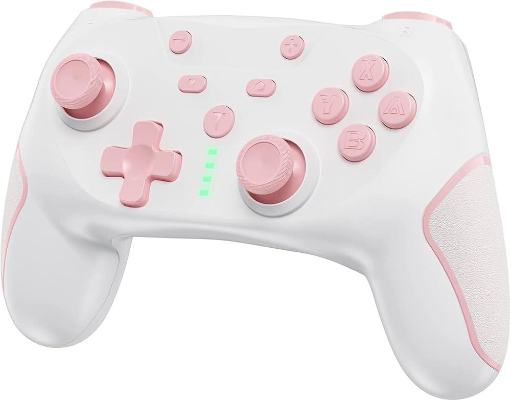 Pink And White Controller With Charging Cable