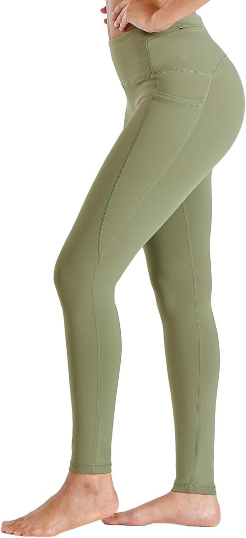 ALLZERO Women's Leggings with Pockets Tummy Control Workout 26" High Waisted Brushed Lined Warm Yoga Pants Fall Winter (X-Large)