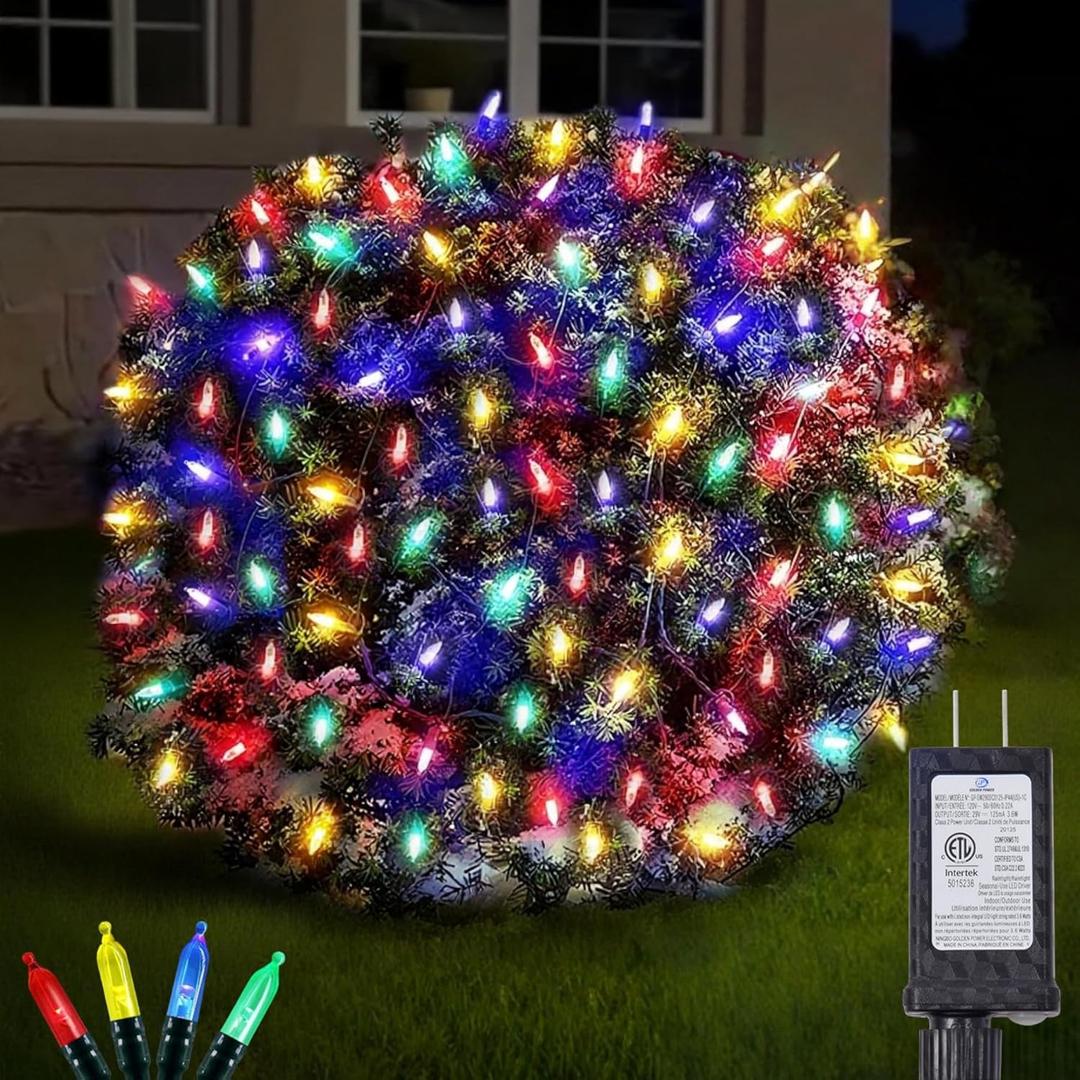 Led Christmas Net Lights Outdoor Connectable, 120LED 5ft x 6ft Waterproof 8 Modes Black Wire 29V Plug in Mesh Lights for Garden Yard Bushes Trunk Tree Decor (Multicolor, 1Pack)