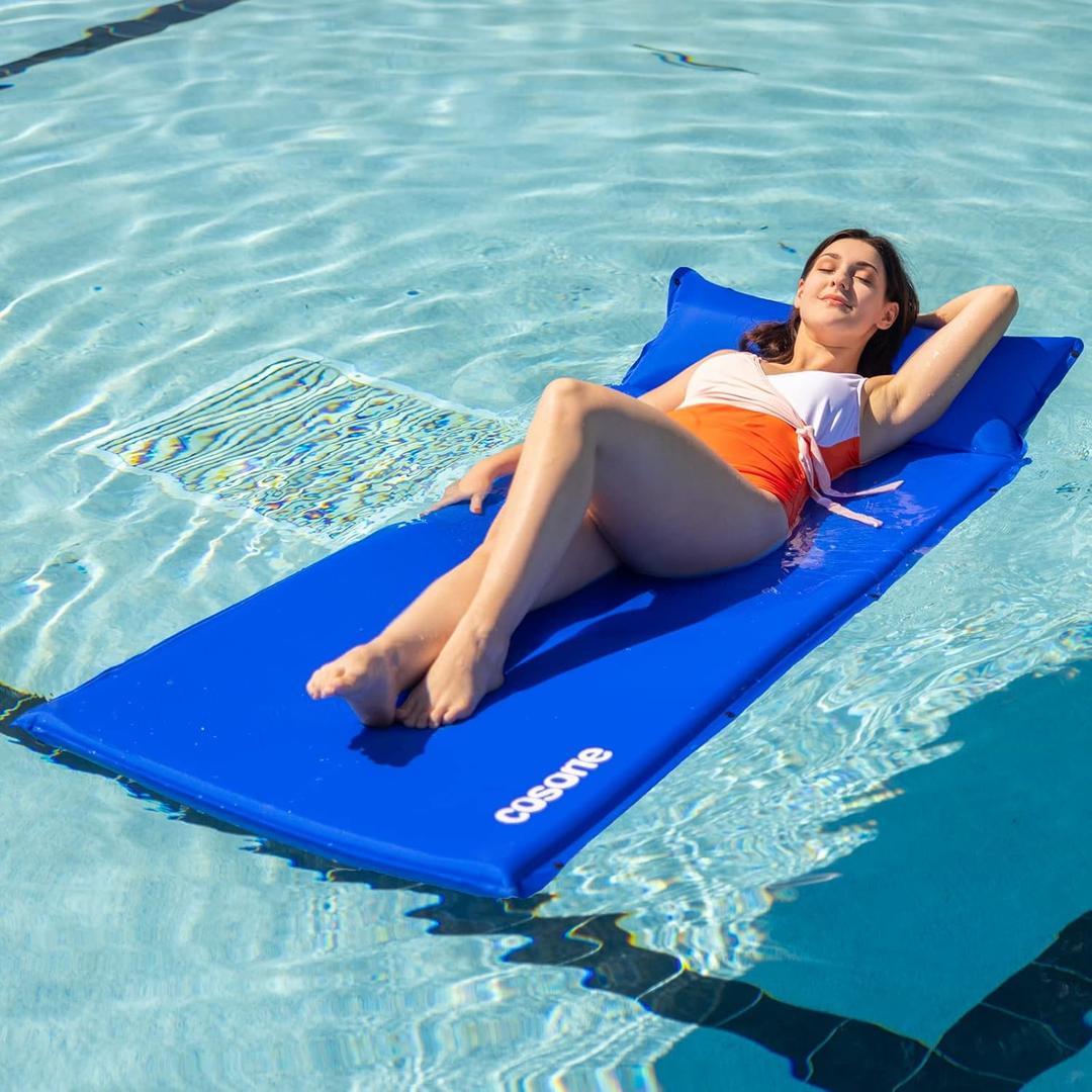 Self-Inflating Pool Floats Adult, More Durable Skin-Friendly Portable Pool Raft with Headrest, Inflatable Sponge Mattress Floating Mat for Swimming Pool Sea Lake River, Easy Storage, No Cracking 4'x6' Blue 45*90 in