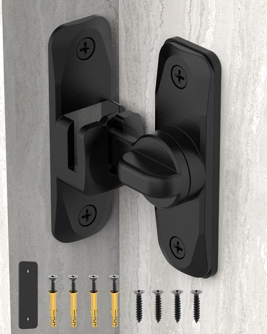 90/180 Degree Barn Door Lock, Small Flip Gate Latches Hardware, Security Sliding Door Latch Lock fo Cabinets, Barn, Bathroom, Garden (Black-1Pc)