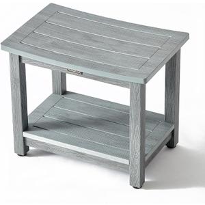 Heavy Duty Shower Bench for Inside Shower Waterproof, Large HDPS Bath Stool for Shaving Legs, Gray Poly Lumber Foot Stool, Plastic Bathroom Bench Seat with Storage Shelf, Outdoor/Indoor Use (L (21.3*14*17.3''), Grey)