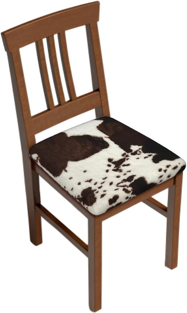 Cowhide Print Seat Covers for Dining Room Chairs Set of 2 Cow Skin Print Chair Covers Washable Stretch Chair Seat Covers Cushion Slipcovers for Kitchen Office