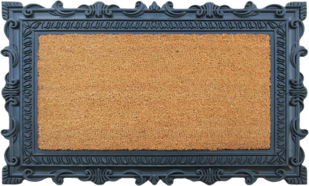 A1HC Natural Coir and Rubber Door Mat, 24" x 36", Thick Durable, Heavy Duty, Thin Profile Door Mat, Easy to Clean, Long Lasting, Front Door Entry Doormat (Artistic Border Black)