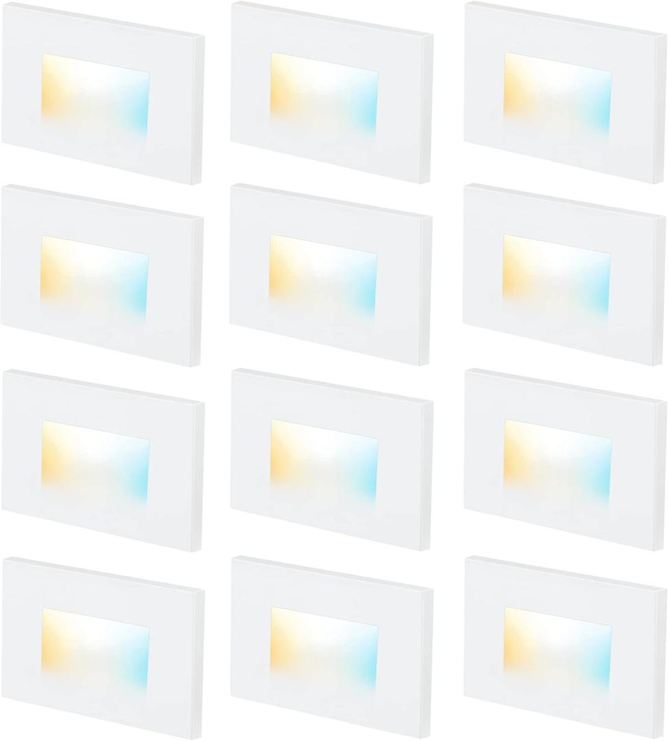 CLOUDY BAY 3 Color 120V Dimmable LED Indoor Outdoor Step Light,3000K/4000K/5000K 3W 100lm Stair Light,White Finish,12 Pack