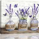 Tijuboni Farmhouse Bathroom Decor Wall Art Rustic Lavender Flower Pictures Canvas Prints Country Relax Soak Unwind Bathroom Sign Purple Butterfly Artwork Modern Home Decor Ready to Hang 16"x20"