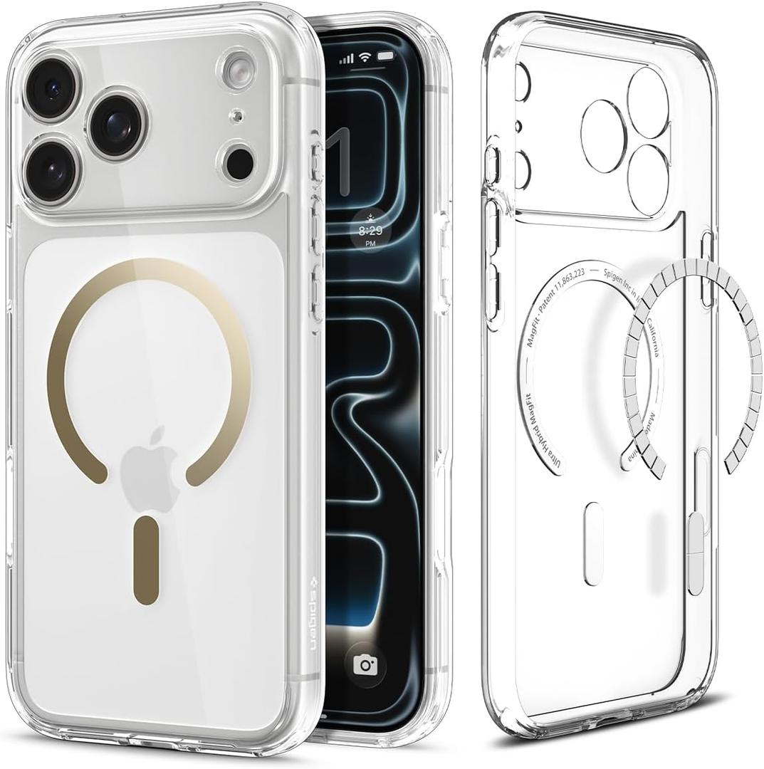 Spigen for iPhone 17 Pro Max Case, Ultra Hybrid MagFit [TPU Covered Camera Control] [Anti-Yellowing] [Compatible with Magsafe] - Clear Gold