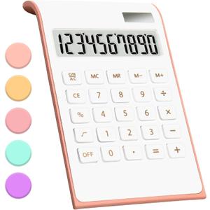 Rose Gold Office Calculator Accessories, 10 Digit Solar & Battery Powered Desktop Calculator with Large LCD Display, Pink