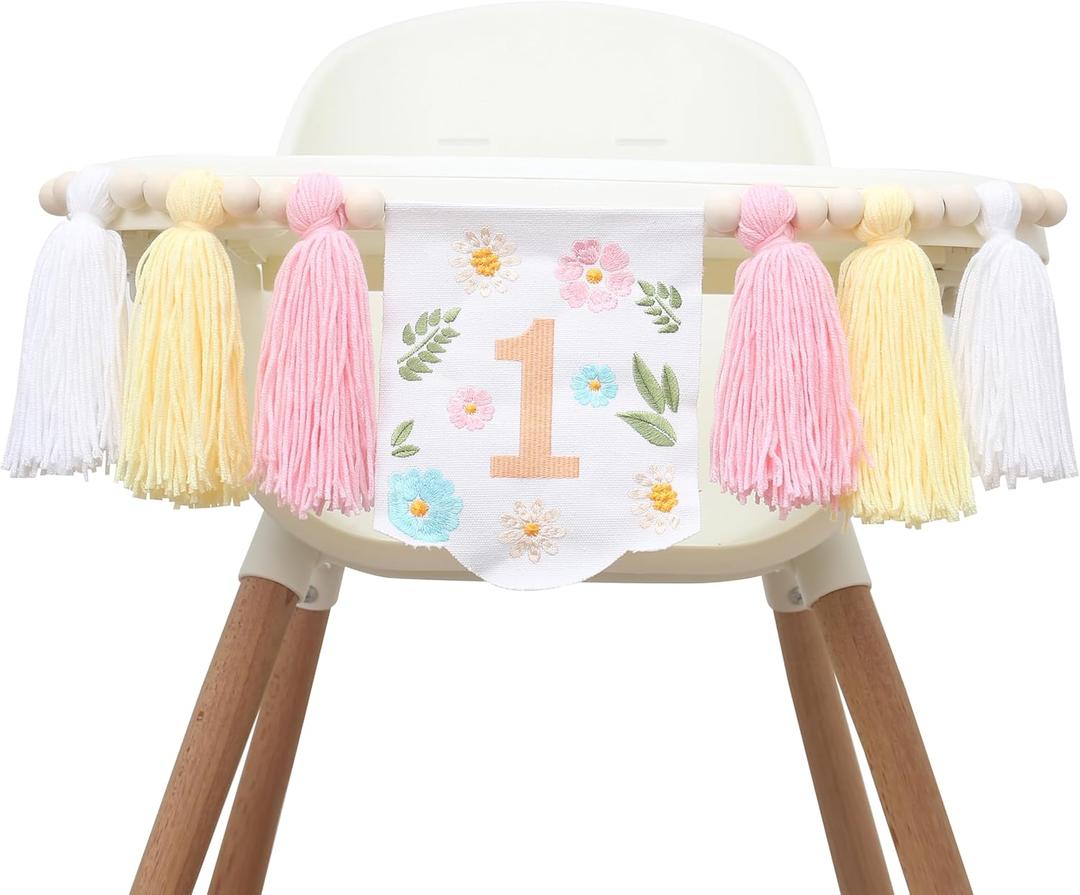 Yellow wildflower 1st high chair tassel banner,Our Little Wild flower Is Turning One Birthday Decor,Girls Wild One 1st Birthday Decoration, Floral Theme Highchair Banner (Yellow)
