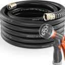 SPECILITE Garden Water Hose 75 ft x 3/4 in Heavy Duty, Flexible and Lightweight, Burst 600 psi, Kink-less Hybrid Rubber Pipe for Backyard, 3/4'' Brass Fittings, Black