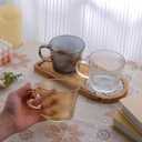 TkoYuHm 13oz Vintage Coffee Mugs 2 pack Striped Glass Tea Cups with Handle Stackable Clear Espresso Cup for Cappuccino Latte Beverages