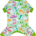 KYEESE Dog Pajamas Small Dog Pajamas with Colorful Dinosaurs Stretchy Pet Jammies Onesie Comfy Clothes for Dogs Boy Girl Velvet Pjs Jammies Soft Outfit, Medium (Medium (11-15lbs))