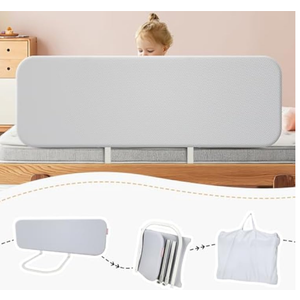 Q-MIULIKE Baby Bed Rail for Toddlers Foldable Portable Easy to Install Travel Toddler Bed Rails 27 Height Adjustable Suitable for Full King Queen Twin Bed Sizes (Grey 59 Inch, 1 Piece