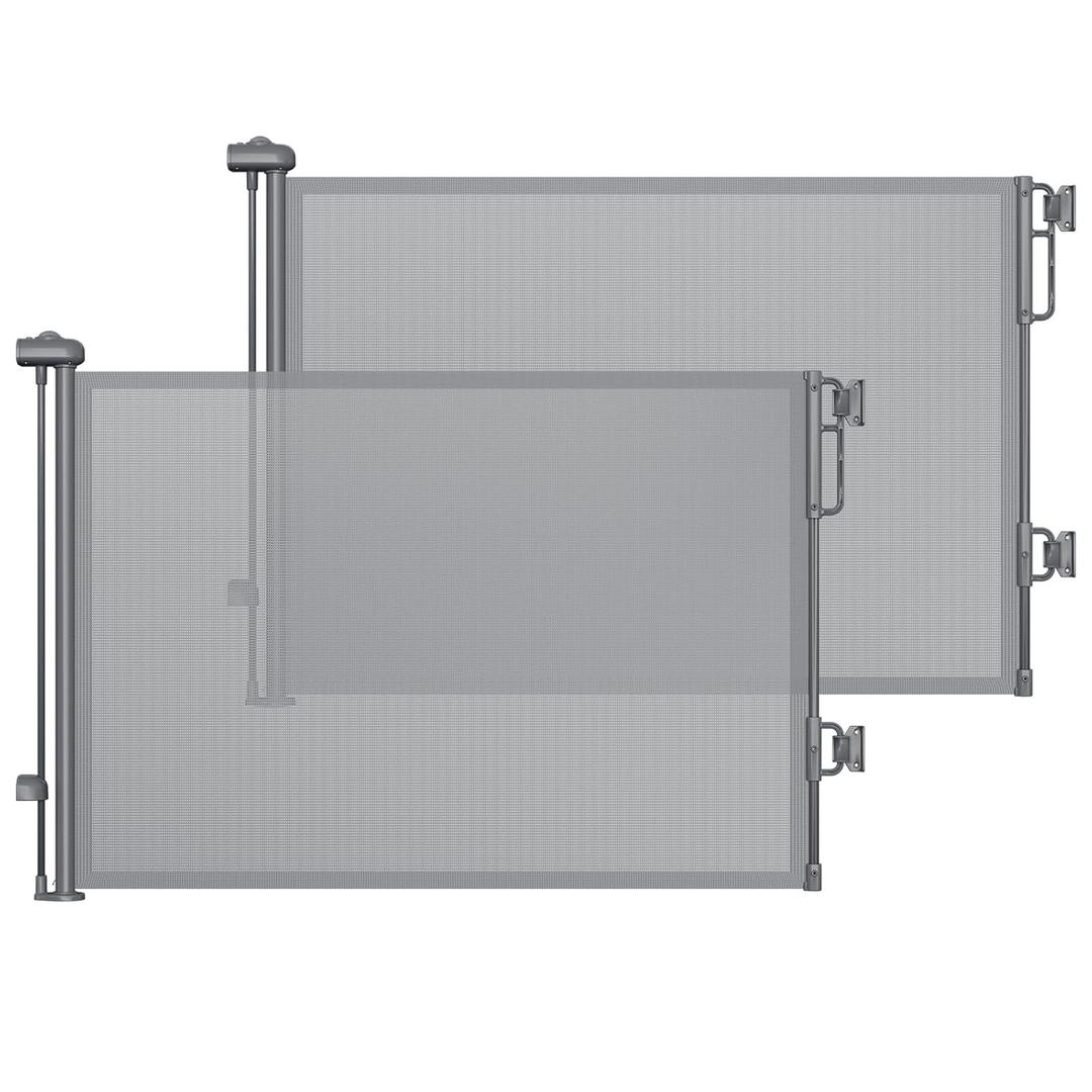 Cumbor 2-Pack Retractable Baby Gates for Stairs, 55" Wide Soft Mesh Pet Gate for Dogs with One Hand Opening, 34" Tall Toddler Gate with Top Lock for Bedroom, Doorways, Indoor/Outdoor, Gray