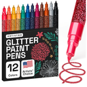 ARTISTRO 12 Glitter Paint Pens Sparkly and Shiny for Rock Painting, Stone, Ceramic, Glass, Wood, Fabric, Scrapbooking, DIY Craft Making, Coloring, Acrylic Glitter Markers Extra-Fine Tip 0.7mm