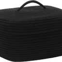 Sea Team Oval Cotton Rope Storage Basket with Lid, Lidded Woven Storage Bin, Nursery Storage Container, Diaper Caddy, Baby Shower Basket, Box, Organizer, 15 x 11 x 6.5 Inches (Medium, Black)