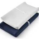 TILLYOU Changing Pad Cover Set in Soft Jersey Material - Fits 32"/34''x16 Contoured Pad for Babies, Navy Blue & Lt Gray