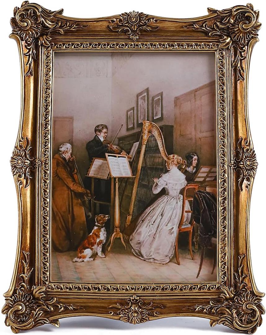 SIKOO Vintage Picture Frames 5x7 Antique Ornate Picture Frame Wall Mount and Tabletop Display Vintage Wall Decor Gallery Bronze Gold