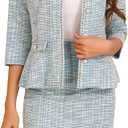 Allegra K Women's 2 Piece Skirt Sets 3/4 Sleeve Collarless Tweed Jacket Pencil Skirt Set Elegant Business Casual Outfit (Blue), XSmall