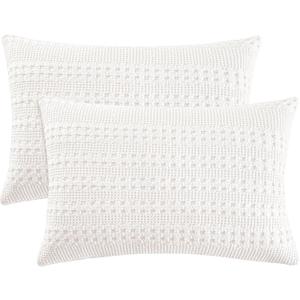 Cotton Waffle Pillow Shams, 2 Pack 12"x20" Soft Skin-Friendly Pillowcases, No Filling, Aesthetic Woven and Breathable Waffle Weave Pillow Case Covers for Bed, White
