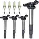 Set of 4 Ignition Coil Pack UF596 & Iridium Spark Plug Compatible with 2009-2014 Toyota Matrix Scion xD Pontiac Vibe Corolla Prius CT200h Prius V 1.8L L4 2.4L L4 Replace# UF596, 90919-02258