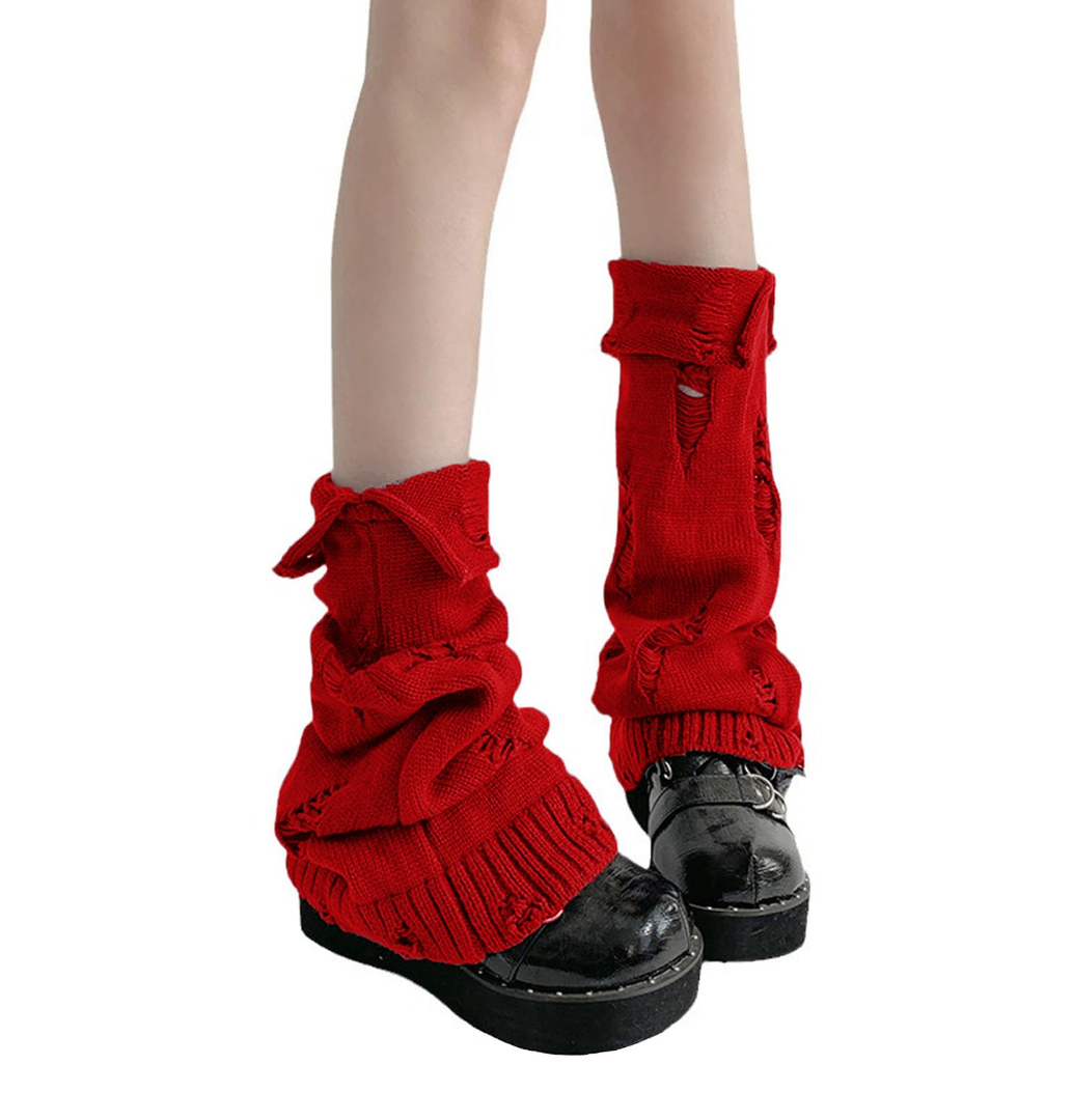 SherryDC Womens Y2k Knit Leg Warmers Harajuku Japanese Long Boot Socks Kawaii Lolita Winter Leg Cover