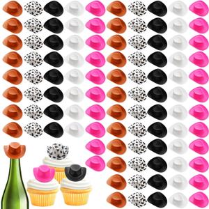 100 Pcs Plastic Mini Cowboy Hats for Crafts Tiny Cute Miniature Western Cowgirl Small Cowboy Hats Decoration for Party Cake Drink Decor Accessories Toy Doll Dress up Play Games Gift