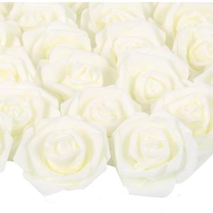Artificial Rose Flowers, 100 pcs Foam Rose Bulk Ivory Fake flower heads for DIY Wedding Bouquets Rose Wall kissing balls Bridal Shower Centerpieces Arrangements Party Tables Decorations(Ivory)