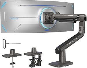HUANUO HNSS48B Monitor Arm, Compatible with 17-49 inches, High Load Capacity, 39.7 lbs (18 kg), Gas Spring Type, Display Arm, VESA Standard, 3.0 x 3.9 x 3.9 inches (75 x 75 mm), 3.9 x 3.9 inches 