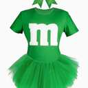 PJPSAA Letter M Halloween Costumes T-Shirt Tutu 5 Layered Skirts Cheer Bow for Women Group Team Cosplay, M