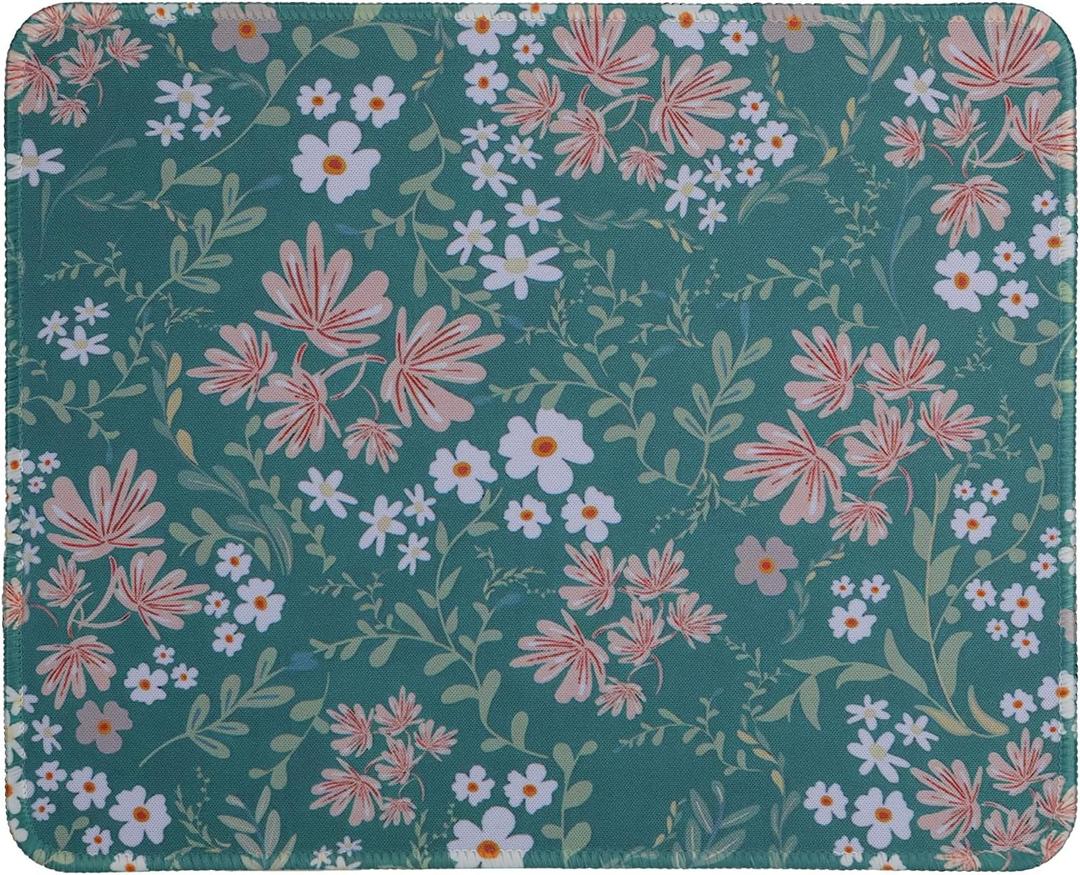 Mouse Pad Small Square Mousepad, Floral Green Cute Portable Thin Travel Mouse Pads for Desk with Stitched Edges Rubber Base for Laptop, Wireless Mouse, Computers, Office, 10.2x8.3x0.12 In