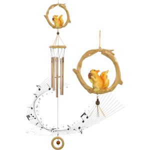 Fariita Resin Squirrel Wind Chimes for Outside 32 Inch Hanging Decor for Backyard Patio Outdoor Decor (Black)