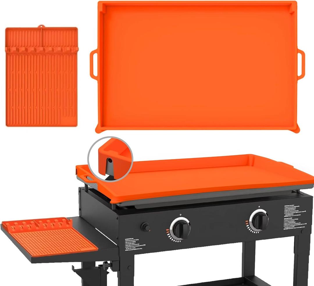 Full Wrap-Around 36" Silicone Griddle Cover for Blackstone, Include 16" Silicone Spatula MatPremium Heavy Duty Food Grade Reusable Grill Mat, Blackstone Griddle Accessories Protective Cover (Orange)