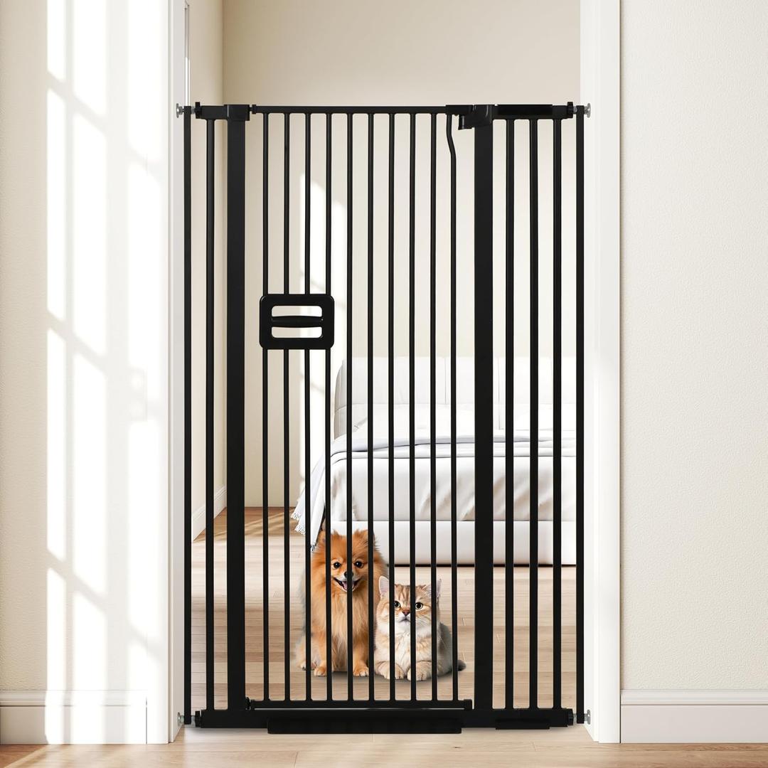 55'' Extra Tall Cat Gate, 34.2"-38.2" Wide Auto Close Tall Pet Gate for Doorways, Pressure Mounted High Dog Door Gate No Drilling Cat Fence Safety Baby Gate for Stairs, Doorways, Black